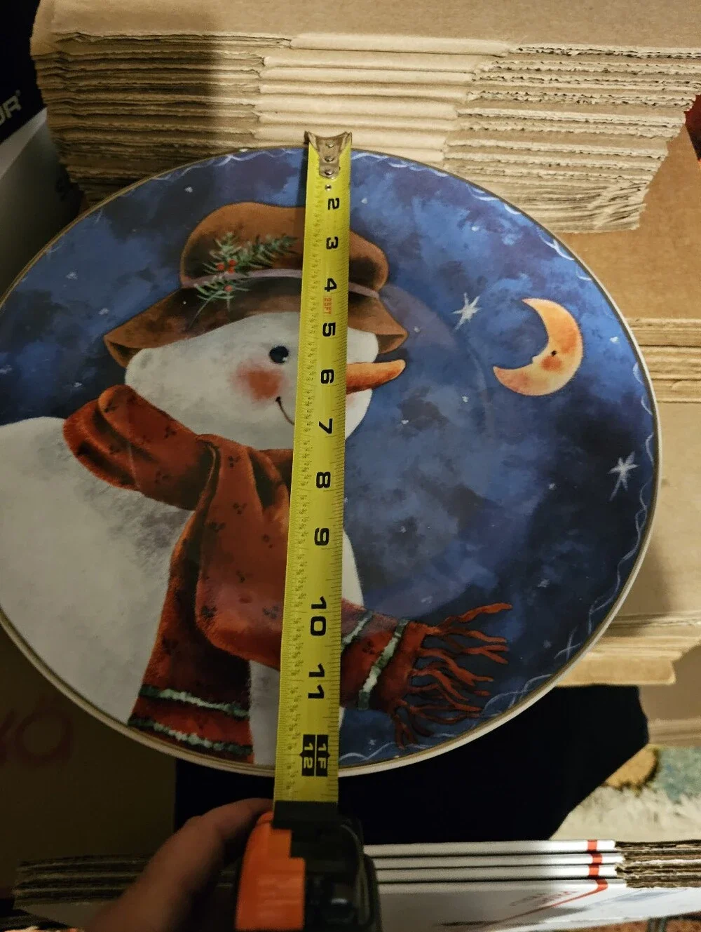 Festive Snowman Serving Platter with Orange Scarf and Hat